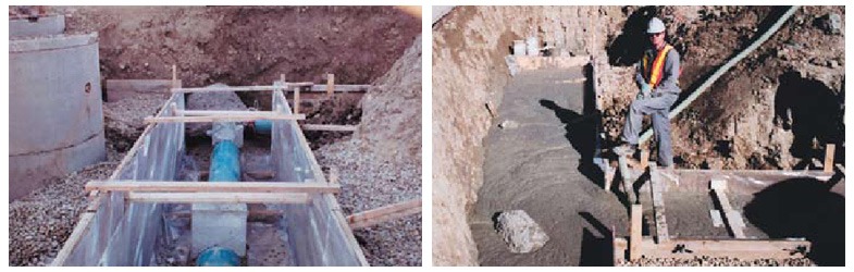 Proteção de tubulações com concreto celular.