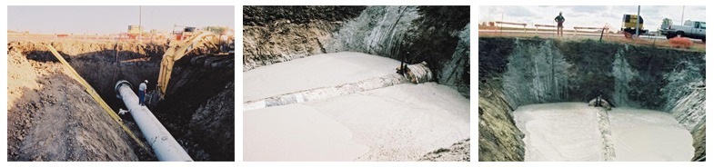 Tubulação protegida com Concreto Celular.